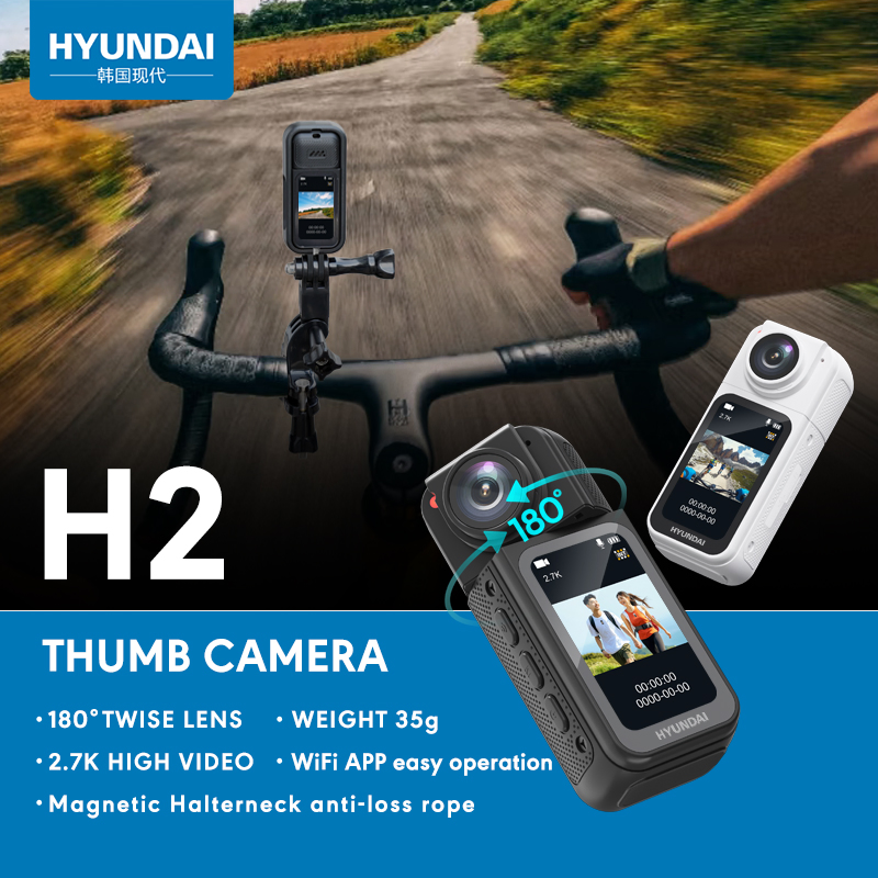 Hyundai H2 1080P 2.7K HD Outdoor Sports Camera with Wide Angle Cycling Wireless Action Camera
