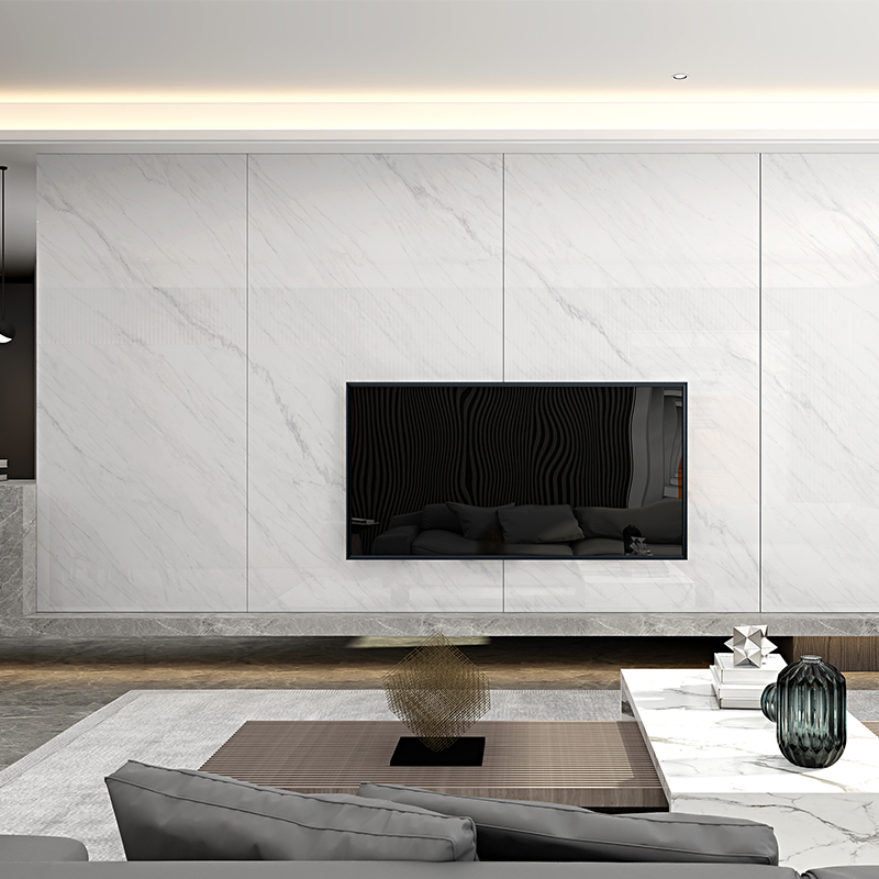 in Stock Luxury Sintered Stone Glossy Marble Porcelain Big Size Slab Continuous Pattern Living Room Bedroom Kitchen Hotel TV Wall Background