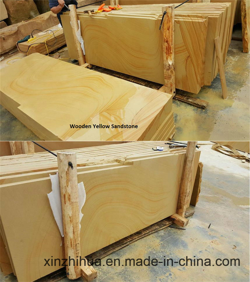 Yellow/Gold/Beige/Cream/White Wood Vein Sandstone Slabs Honed/Mushroom/Bushhammered for Wall/Cladding/Exterior