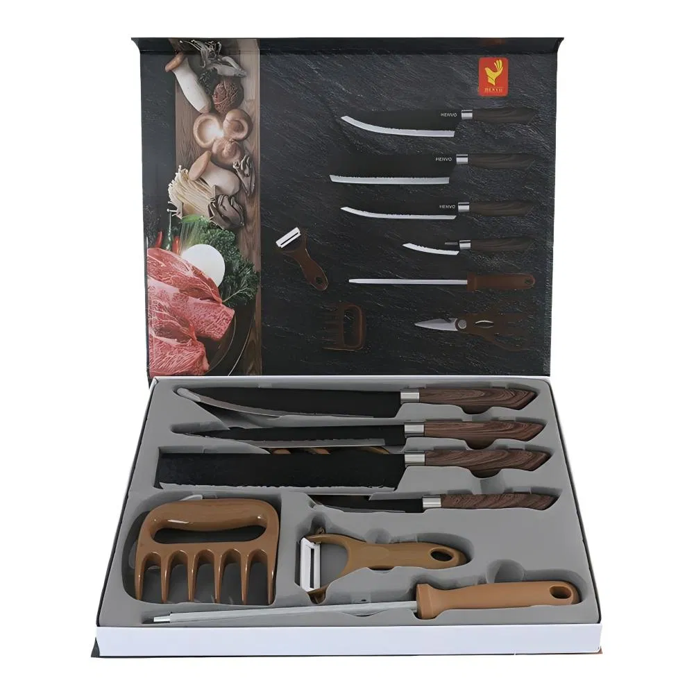 8-Piece Kitchen Knife Set with Stainless Steel Blades Plastic Handle Includes Fishing Bread Food Scissors