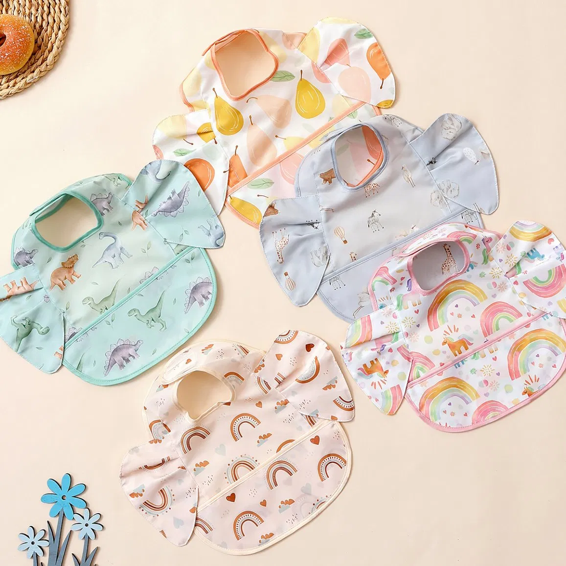 Infant Baby Wear with Hook Loop Wearable Cotton Baby Bib Polyester Materials Hook Loop