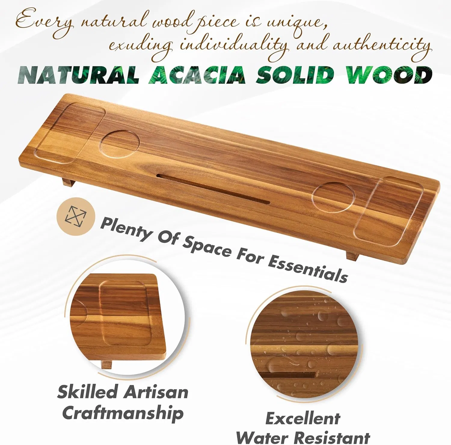 Acacia Wood Bamboo Modern Minimalist Bathroom, Bedroom Bathtub Rack