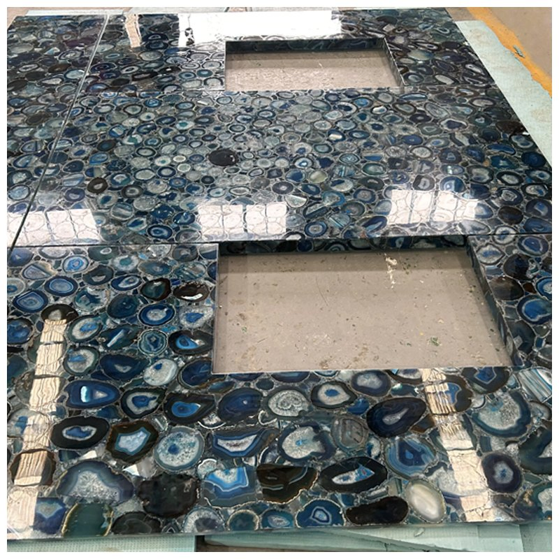 Translucent Semi Precious Blue Agate Laminated with Glass Counertops
