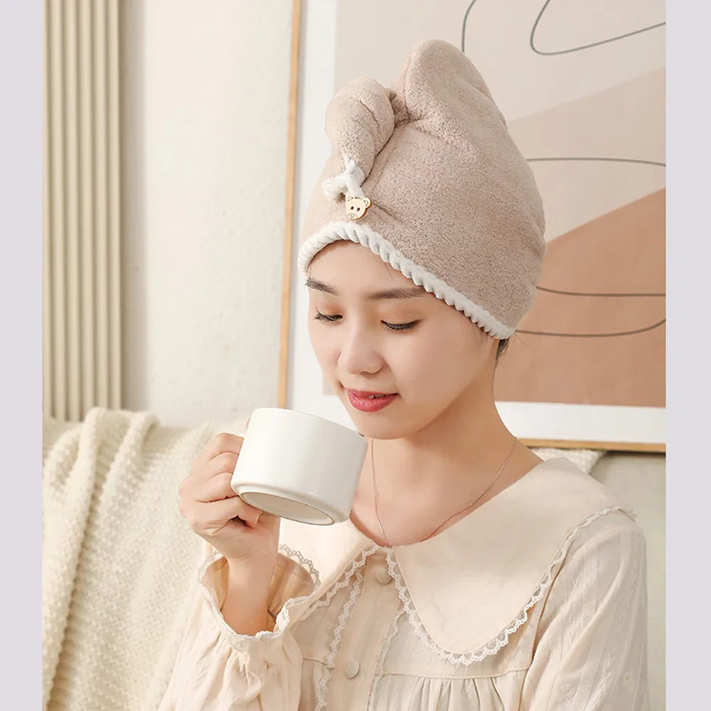 Super Absorbent Microfiber Hair Towel Wrap Bathroom Essential Accessories Quick Dry Hair with Button