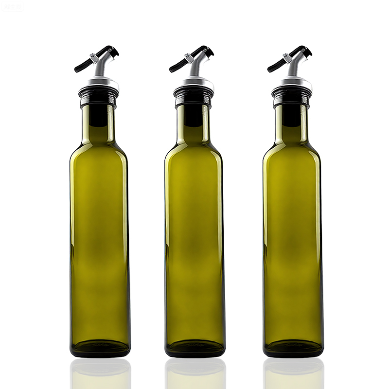 250ml Green Color Square Olive Oil Glass Bottle and Pouring Lid