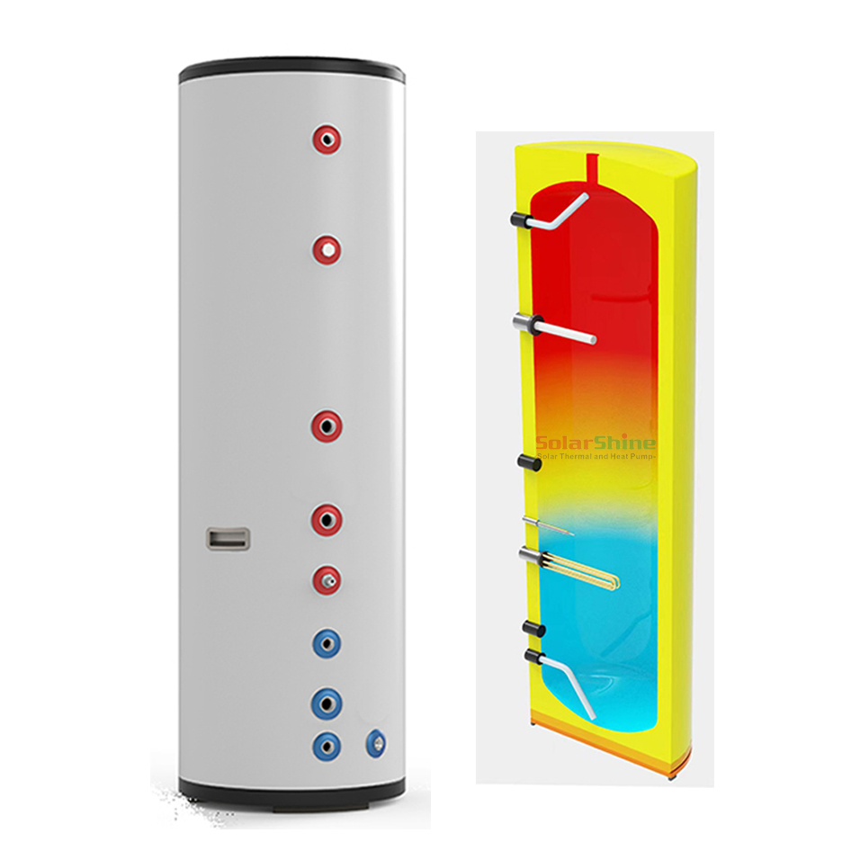 Solarshine 500L 600L 800L 1000L Duplex Stainless Steel SUS 304 Water Buffer Tank for House Heating System Hot Water Tank