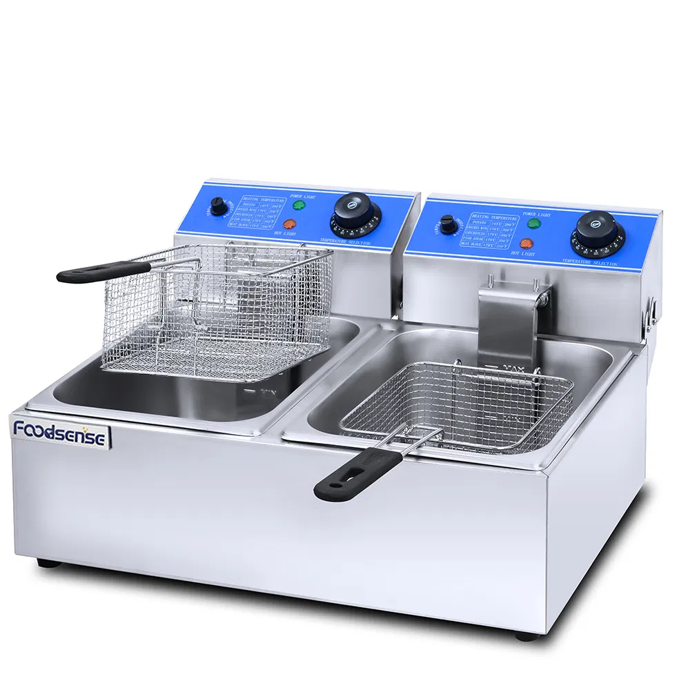 Table Top Stainless Steel French Fries Machine 2 Tank 2 Baskets Commercial Potato Chip Fryer Electrical Deep Fryer