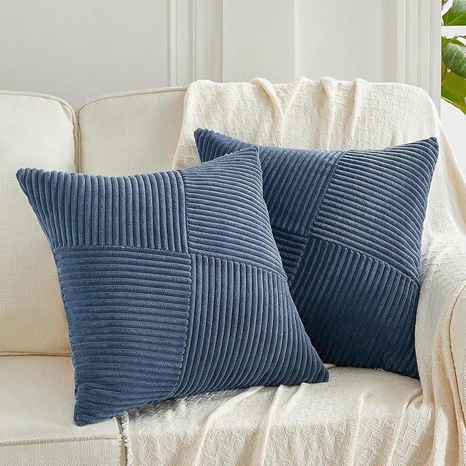 Olive Green Decorative Throw Pillow Covers Boho Aesthetic Home Decor Corduroy Striped Patchwork Windmill Textured Cushion Cases