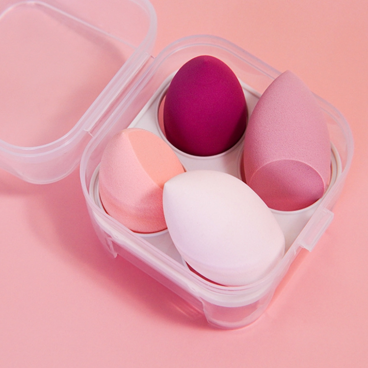 Custom 4 PCS/Set Latex Free Makeup Sponge Private Label Microfiber Large Blender Beauty Peach Puff Sponge Case Holder Packaging
