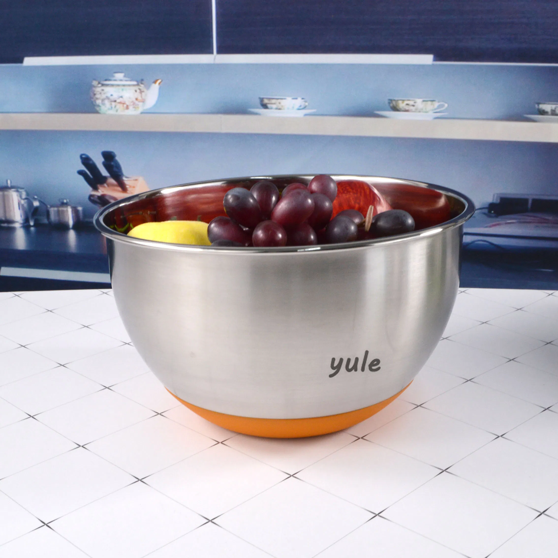 Antislip Silicone Base Stainless Steel Salad Mixing Bowl with Lid