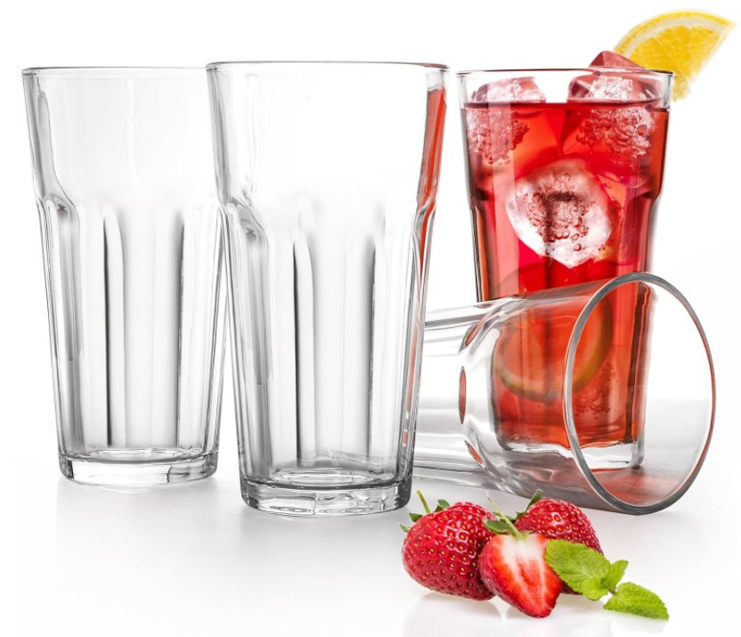 Drinking Glasses 16oz, Thick Tempered Water Glasses, Lead-Free Highball Pint Clear Iced Hot Tea Glassware for Juice, Beer, Cocktails Milkshake, Soda Tumbler