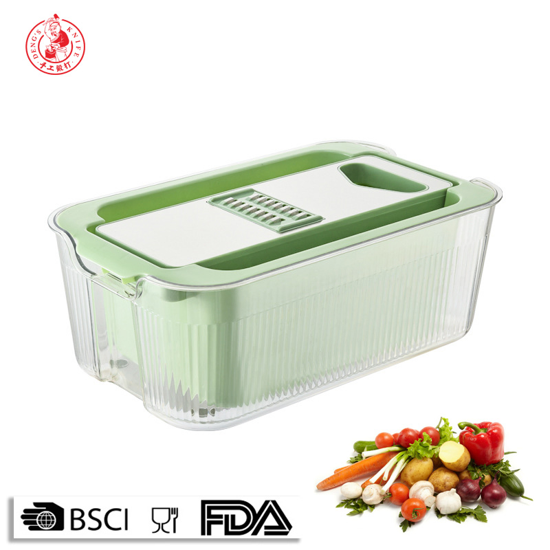 DS-5212C Household Multi-Functional Slicer with Double-Layer Large-Capacity Drain Basket Stainless Steel Potato Radish Garlic Slicer