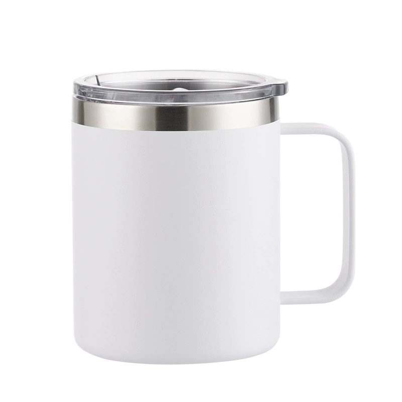 Custom Logo 12oz Double Wall Vacuum Insulated Stainless Steel Coffee Camping Mug with Handle with Lid