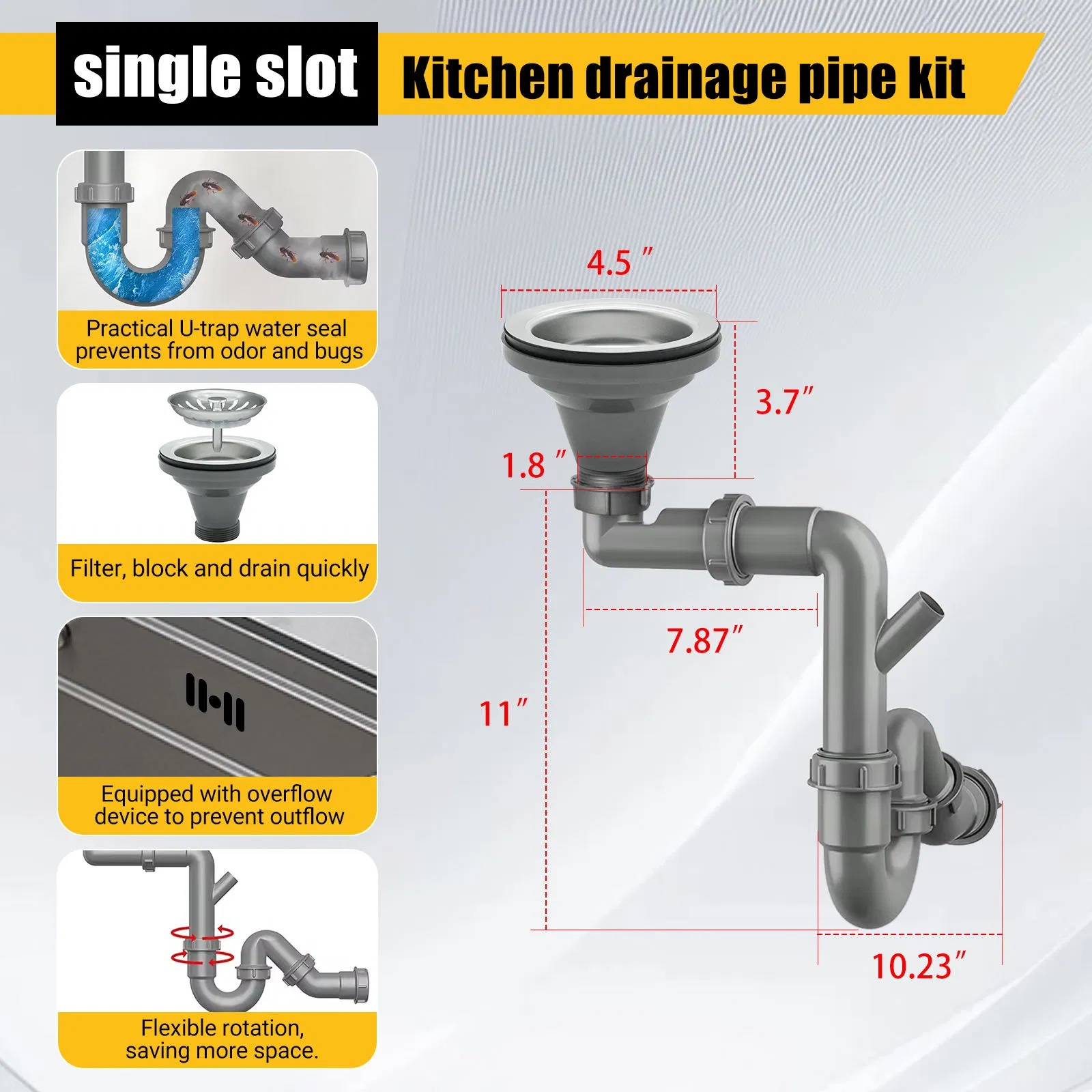 Modern Design American Cup and U-Shaped Tube Combination Kitchen Sink Strainer