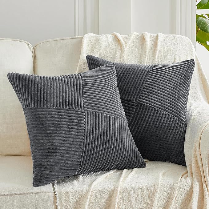 Olive Green Decorative Throw Pillow Covers Boho Aesthetic Home Decor Corduroy Striped Patchwork Windmill Textured Cushion Cases