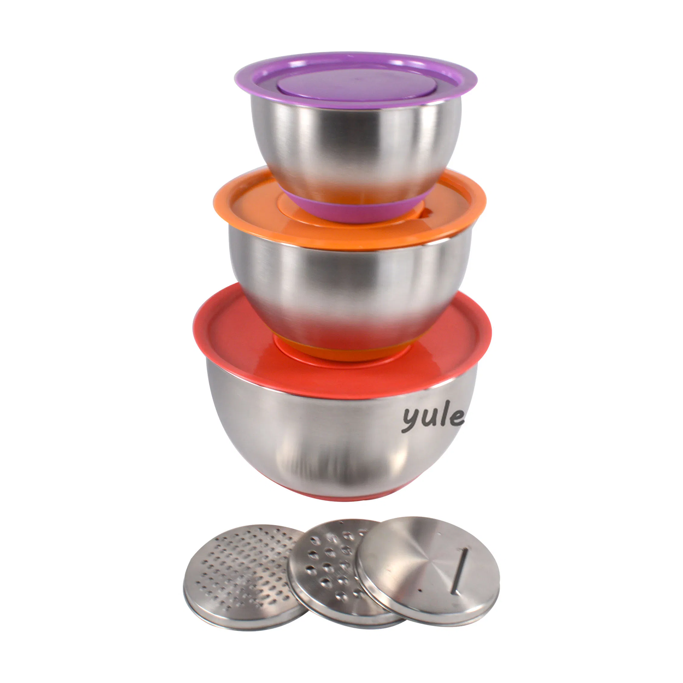 Good Quality Colorful Silicone Bottom Salad Bowl with Lid Stainless Steel Mixing Bowl