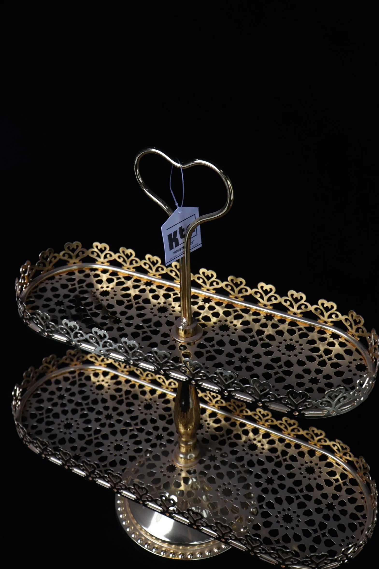Small Size Ellipse Double Layered Cake Gold-Plated Iron Standard Decoration Pentagram Plate Afternoon Tea Cake Stand