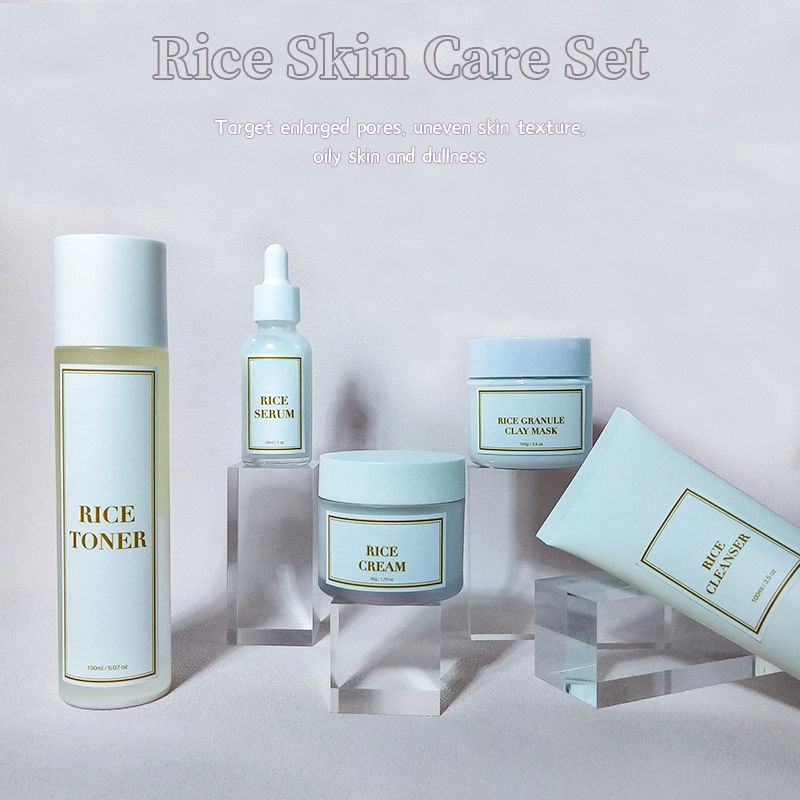 Private Label Hydrating Antioxidant Brightening Skin Face Serum Rice Toner Whitening Cream Rice Skin Care Set