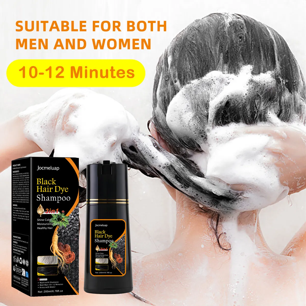 Black Shampoo Hair Dye Professional Ginger Natural Shampoo Herbal Hair Color Men Permanent Bubble Black Hair Dye Shampoo