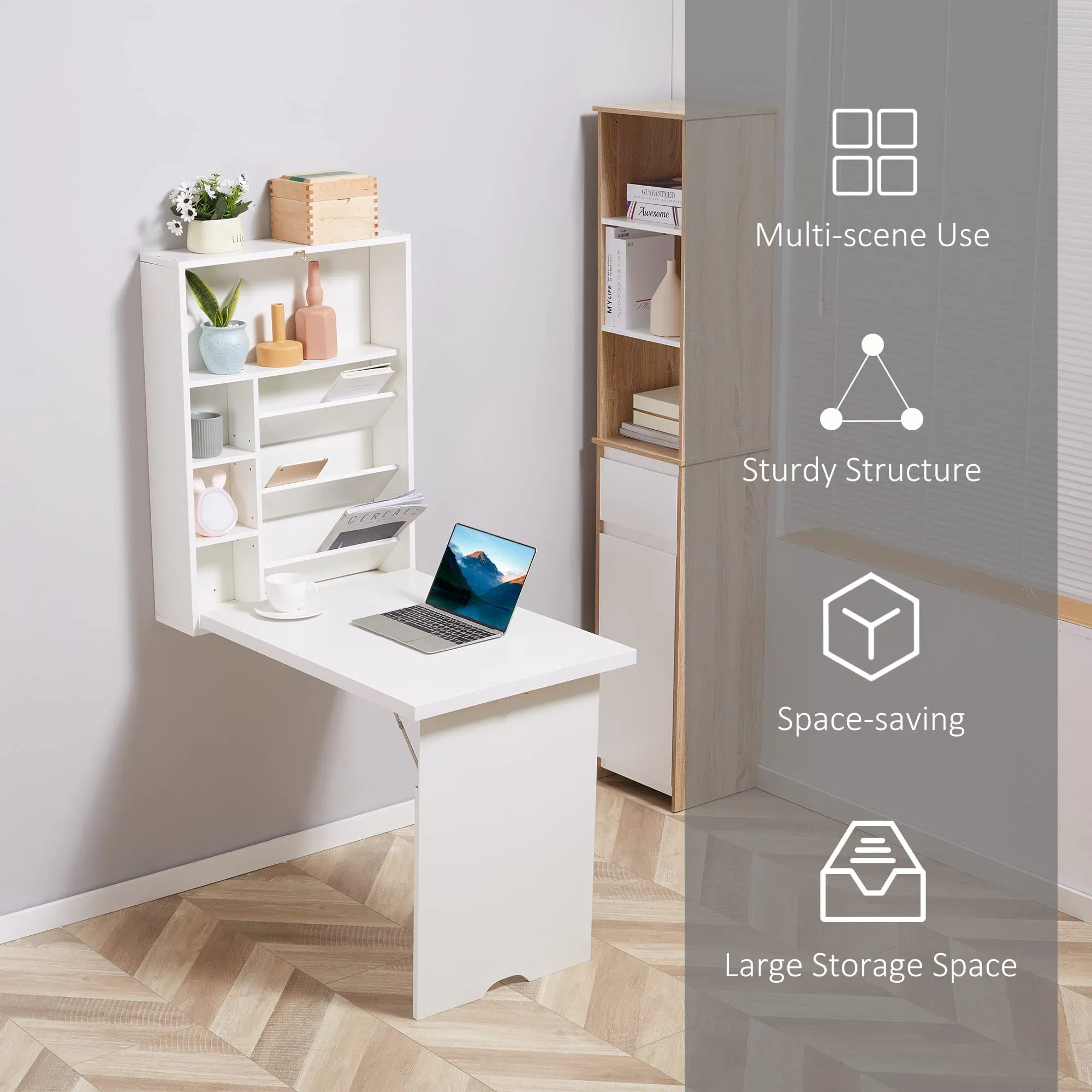 Compact Wall Mounted Convertible Desk Storage White Baby Changing Station