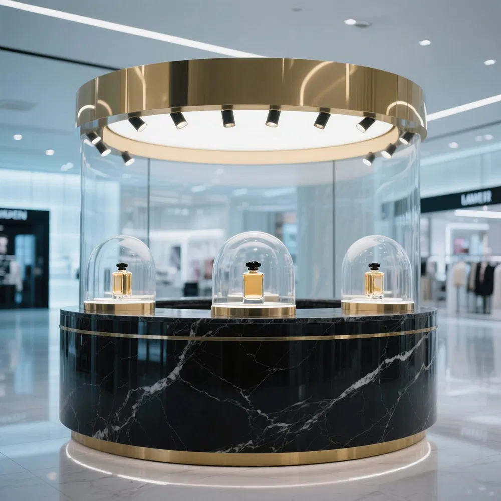 Rotating Perfume Wood Display Stand Spot Light Sunglass Cosmetic Acrylic Display Rack