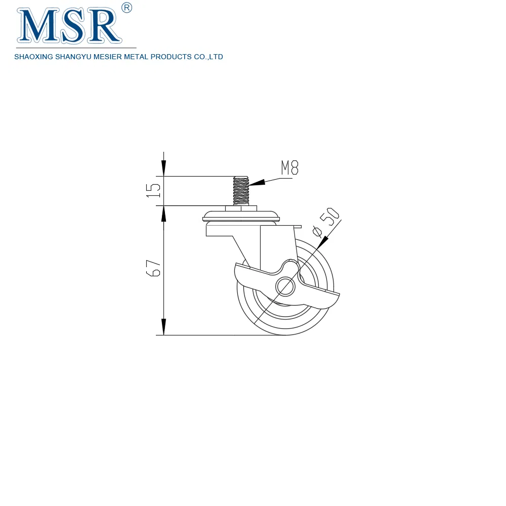 M8-D50 Threaded Stem Swivel Casters with Brake for T Slot Aluminium Profile#7183