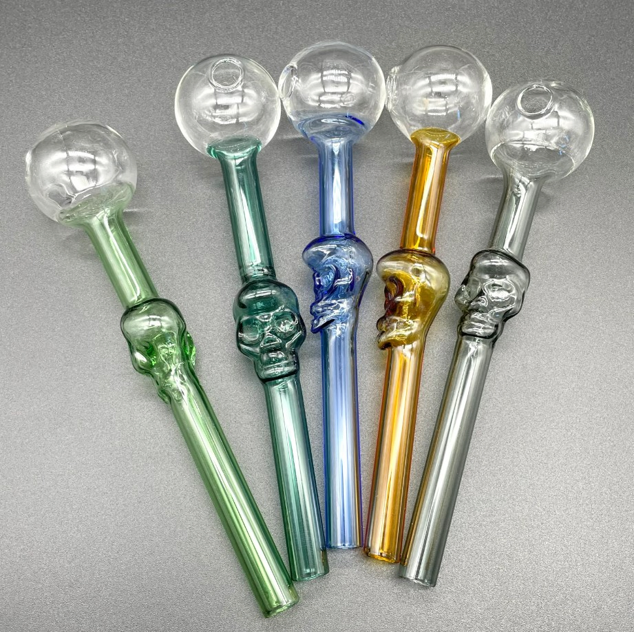 Skull Bubbler Pyrex Glass Pipes Curved Glass Oil Burners Pipes 5.5 Inch Length Glass Tube