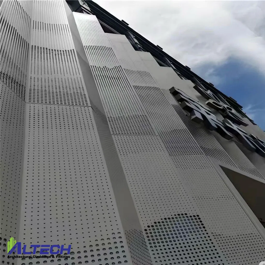 3D Perforated Metal Sheets for Exterior Facade Wall Decoration Triangular Pattern Aluminum Panel