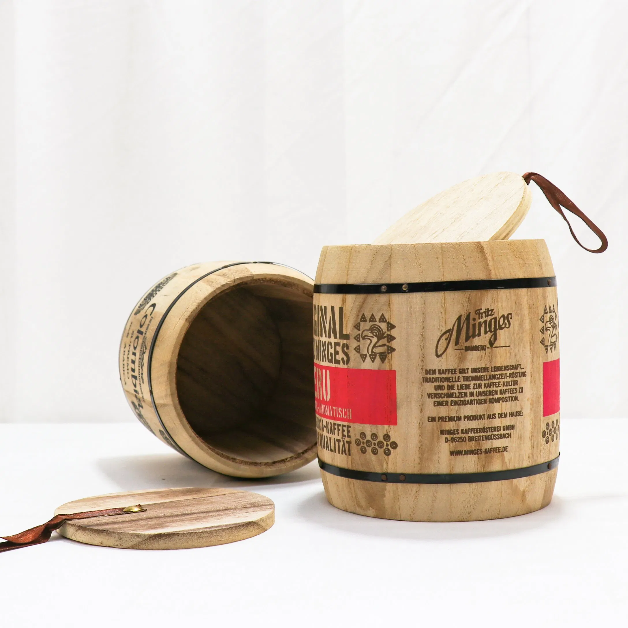Деревянная бочка для кофе в зернах с крышкой