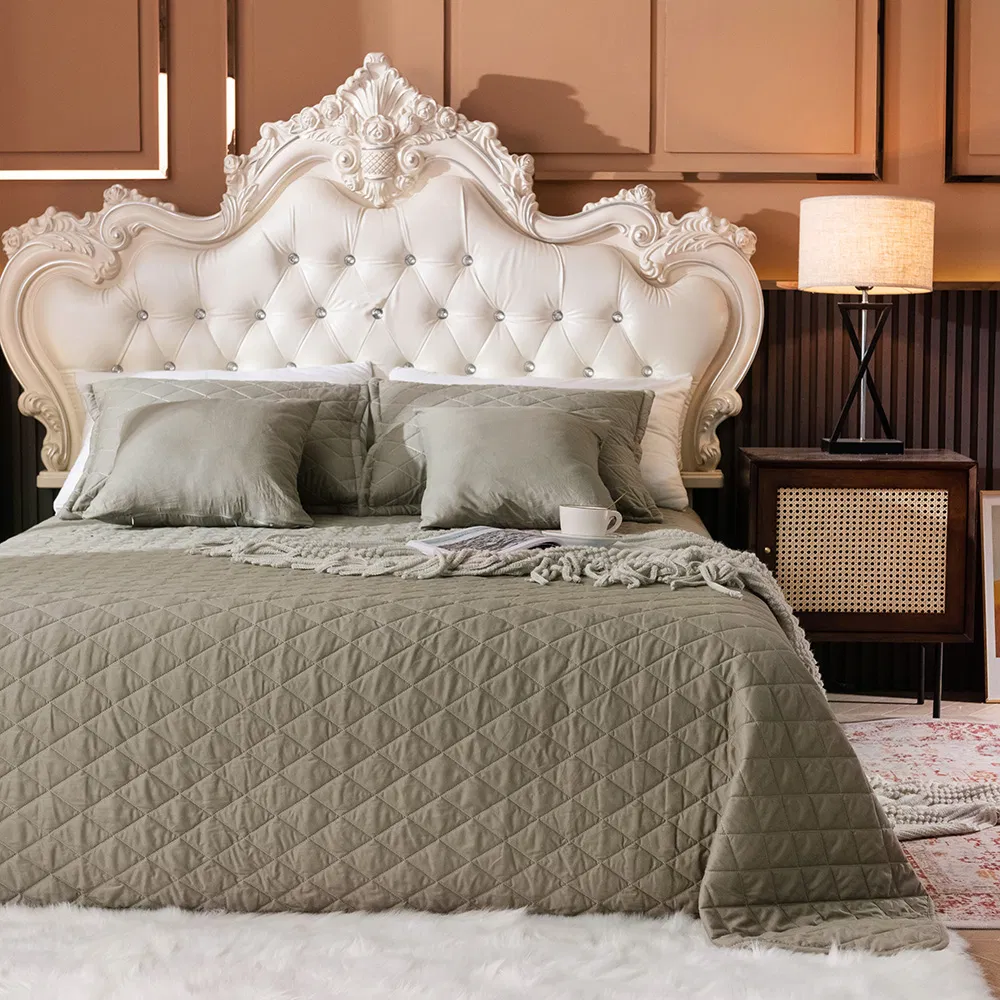 100% Cotton Quilted Bedspread Bed Linen Single Bed with Pillowcases