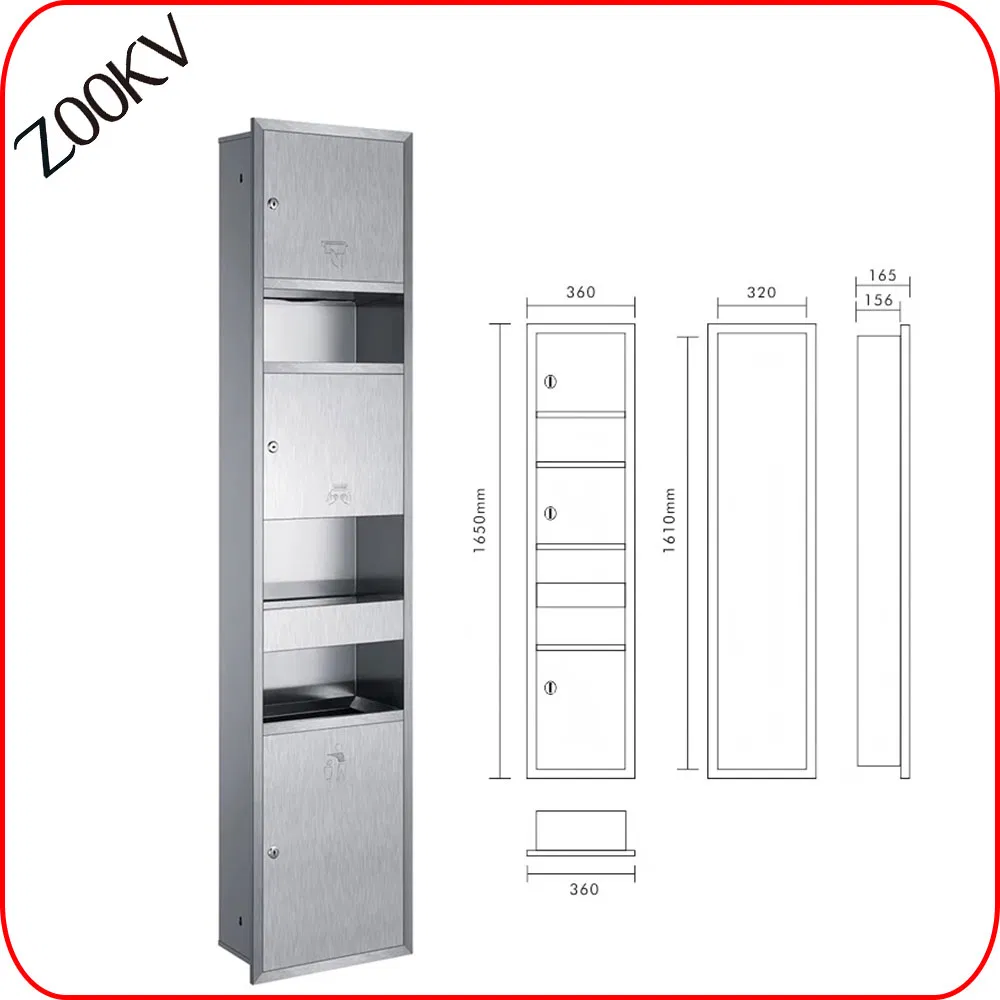 Stainless Steel Hotel Public Toilet Washingroom Sanitary Ware Bathroom Accessories Wall Mounted Towel Holder Hand Dryer Recycle Bins Stainless Steel Three in