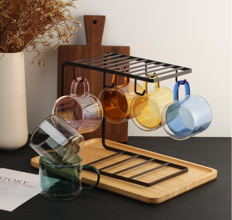 Factory Double Wall Glass Color Cups with Glass Handle