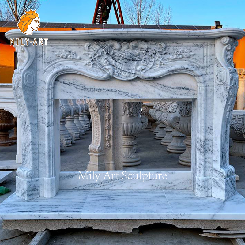 Classic Indoor Natural Stone Fireplace Surround Hand Carved Marble Fireplace Mantel