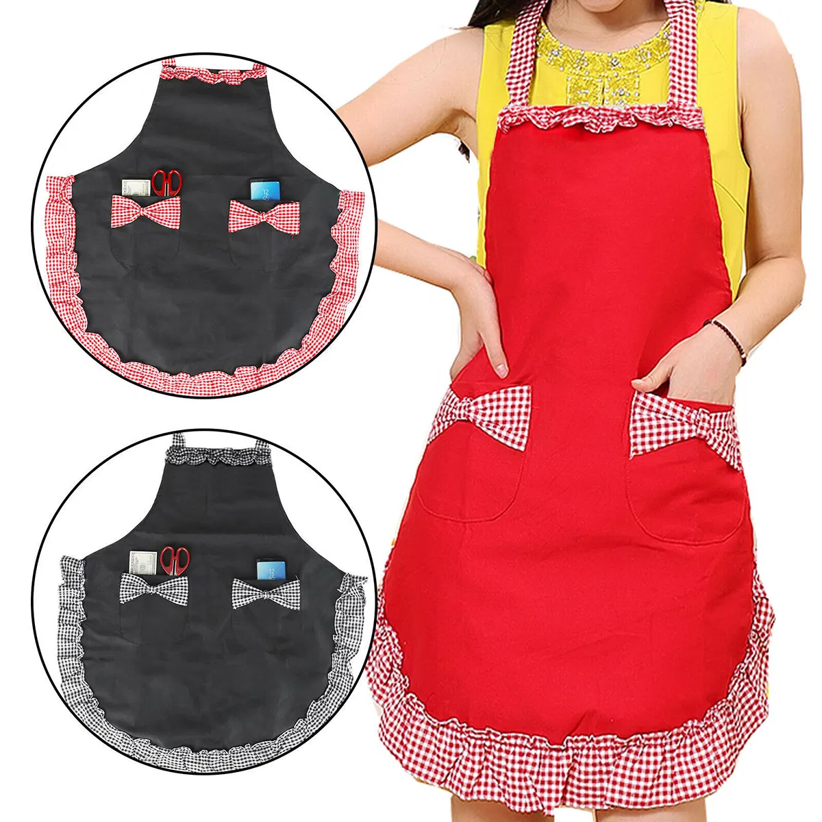 Ladies' Lace Uniform Apron, Adjustable Bow Lace, Anti-Stain Maid Apron