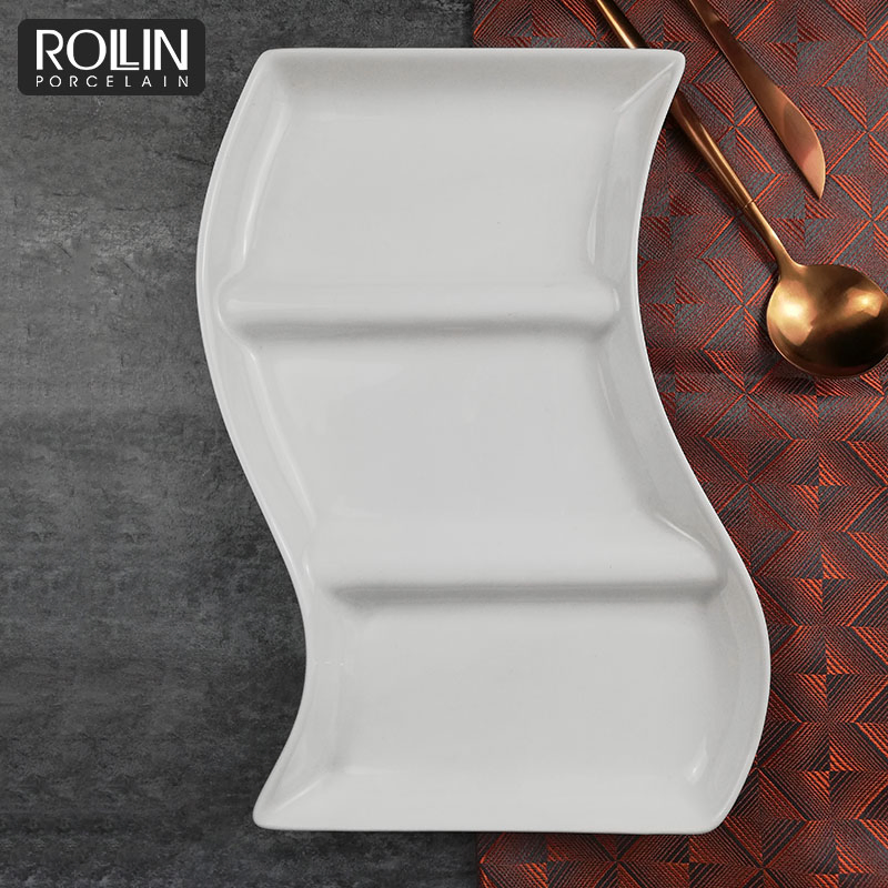 3 in 1 Divided Plate Separate Porcelain Plate Hotel Restaurant Use