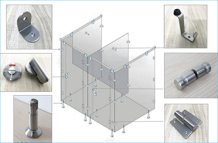 Public Toilet Cubicle Fittings Kit Stainless Steel Toilet Bathroom Partition Hardware Set