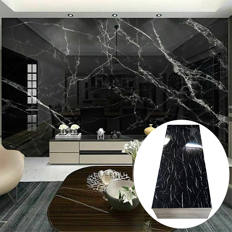 Interior Home Decor Golden Metallic High Glossy PVC Wall Panel Board UV Marble Sheet