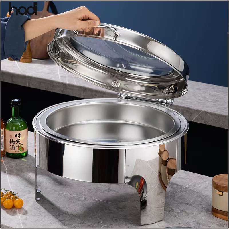 Hydraulic Catering Equipment 6L Stainless Steel White Marble Chafing Dish with Glass Window Arabic Buffet Food Warmer for Catering