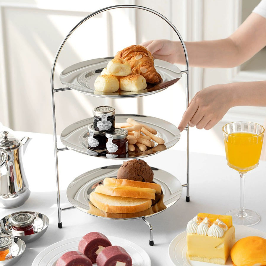 Round 3-Tier Dessert Stand - Stainless Steel Display for Bakeries & Events