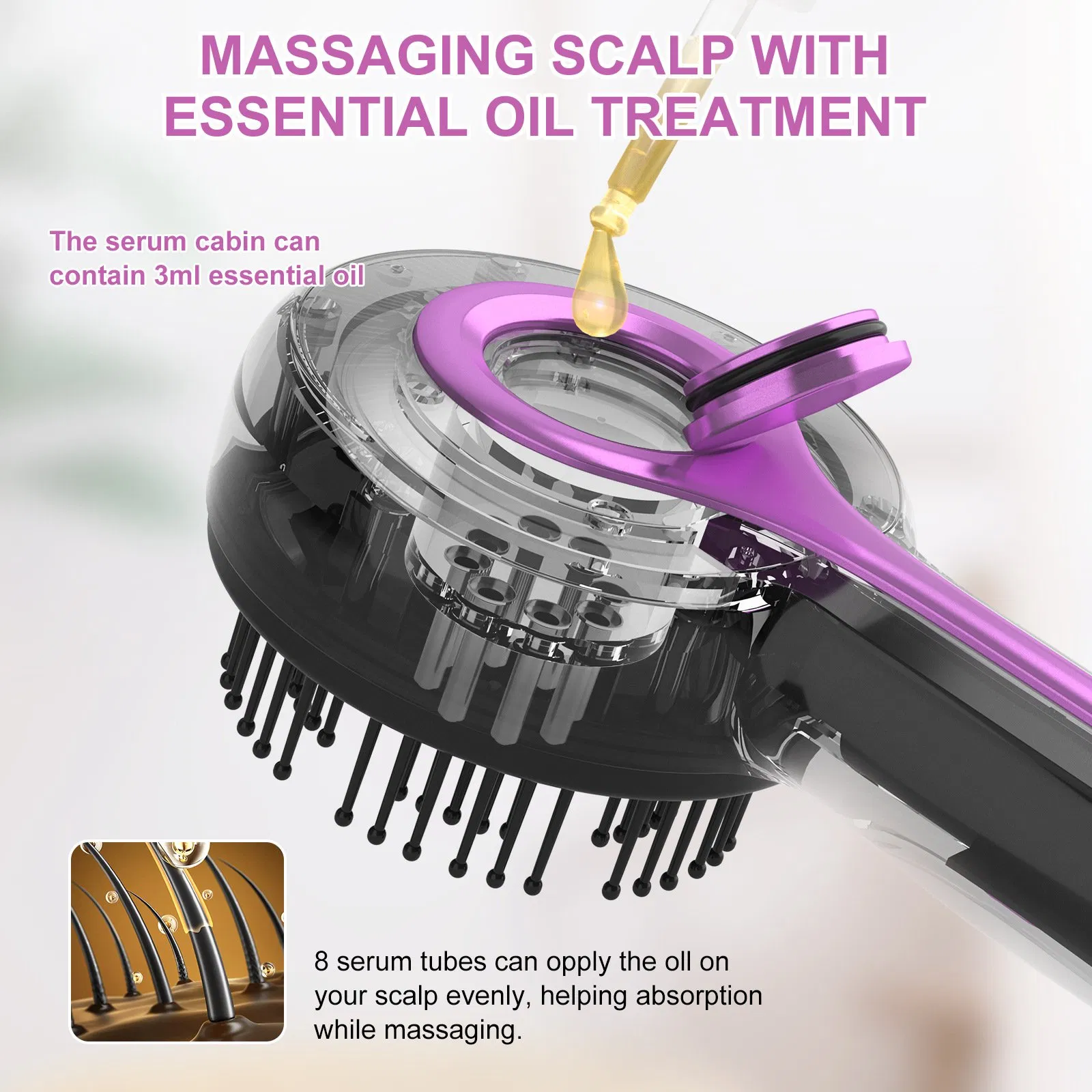 2-in-1 Electric Hair Oil Applicator Scalp Massager Hair Growth Brush Ipx7 Waterproof with Adjustable Speed