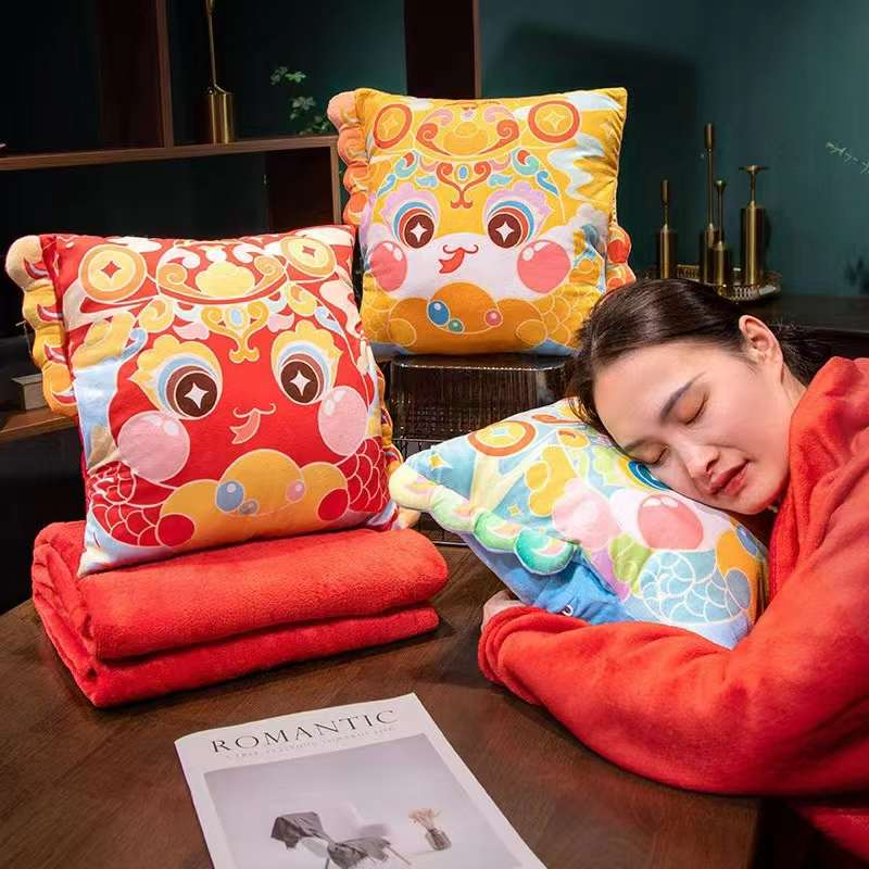 Short Plush Material Zodiac Snake Throw Pillow with Blanket