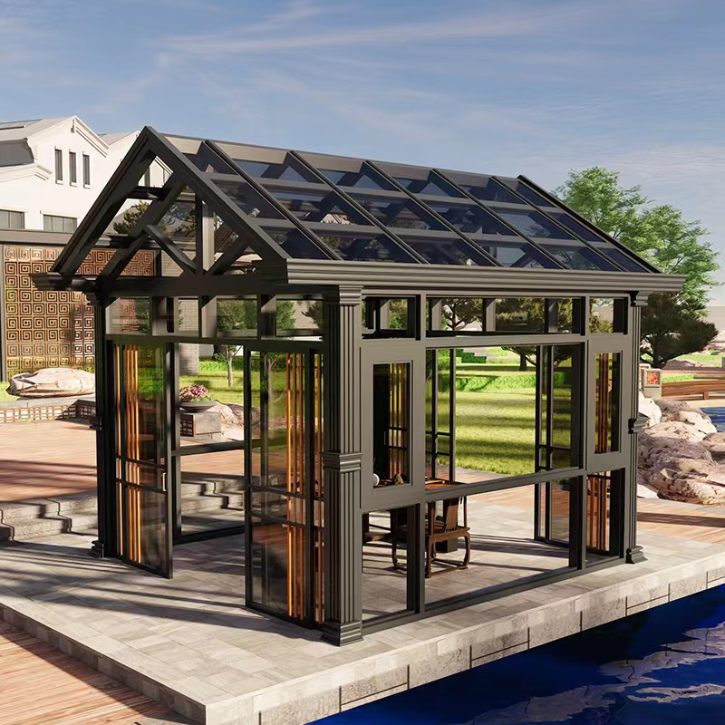 New Customized Modern Aluminum Flat Pack Three Four Season Garden Sun Porch Room Glass Patio Enclosures Conservatory Addition Sunroom