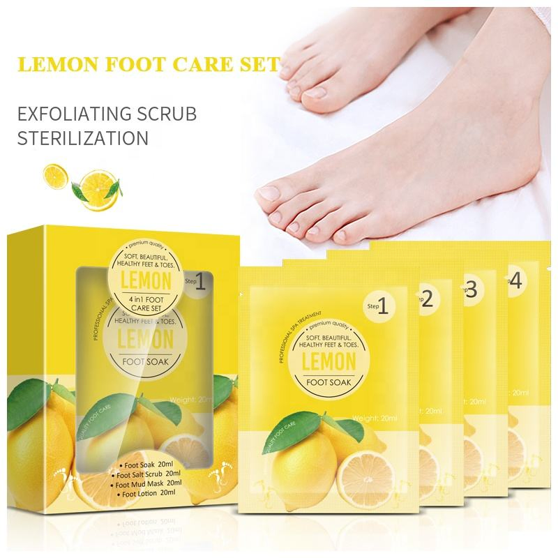 Aixin Cosmetics Foot Care 4 in 1 Lemon Crystal Foot Mask Cream Scrub Soak DIY Salt Foot SPA Foot Jelly Pedicure SPA Kit
