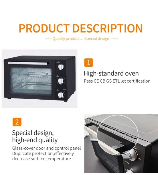 Digital Control Double Glass Portable Electric Oven with Electronic Display Screen