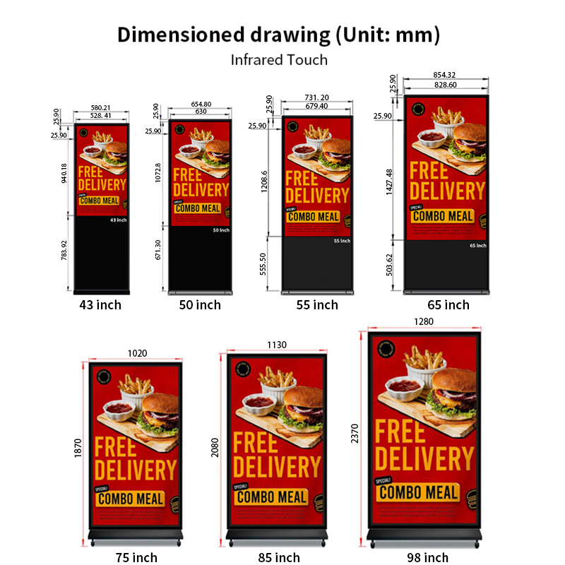 43 49 55 65 Inch Vertical Indoor Touch Kiosk Totem Smart TV WiFi Android Outdoor Digital Signage Billboard LCD Display Advertising Screens