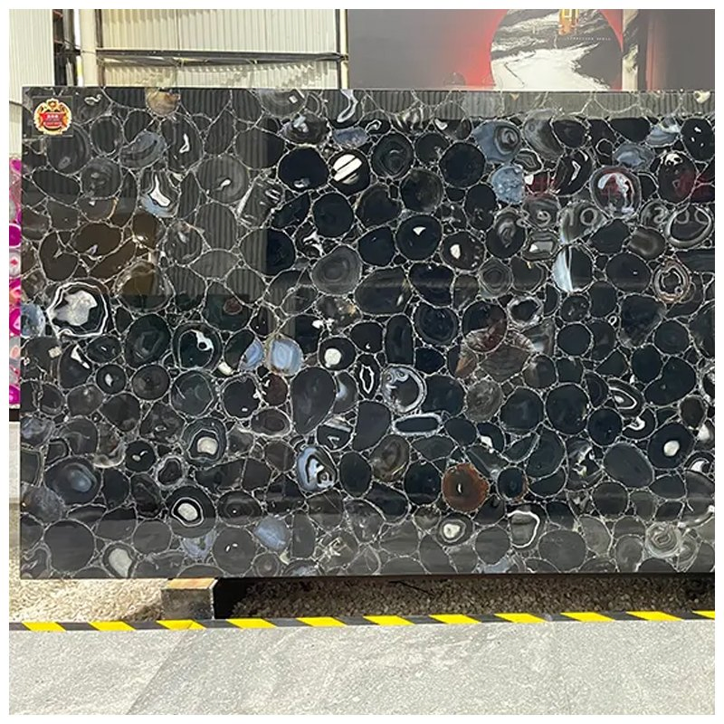 Semi Precious Backlit Black Agate Gemstone Slabs