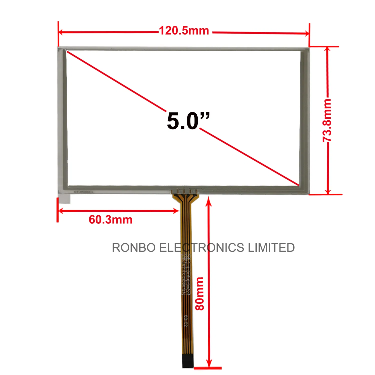 5.0 Inch 800X480 Active Area 111.0X67.8mm 4-Wire Long FPC Connector Resistive Touch Screen