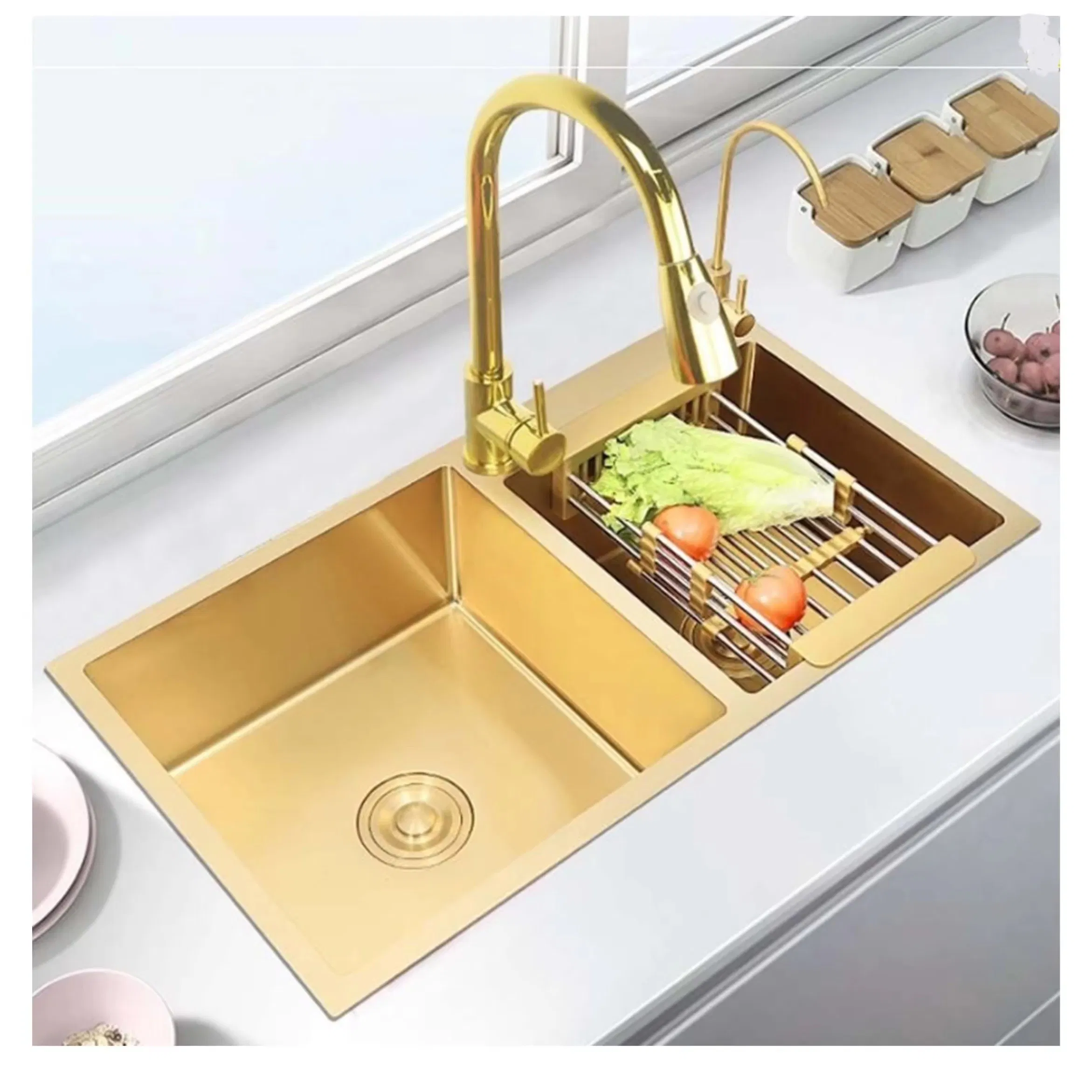 Premium Golden Stainless Steel Double Bowl Farmhouse Kitchen Sink