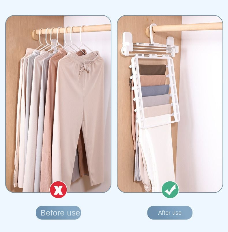 Bold Folding Telescopic Plastic Wall-Mounted Non-Perforated Multi-Layer Trouser Rack Hanger