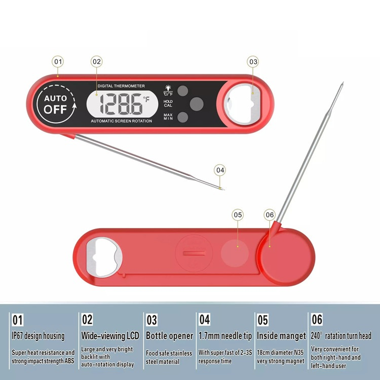 Waterproof Food Thermometer Fast Response Household BBQ Thermometer Digital Meat Thermometer